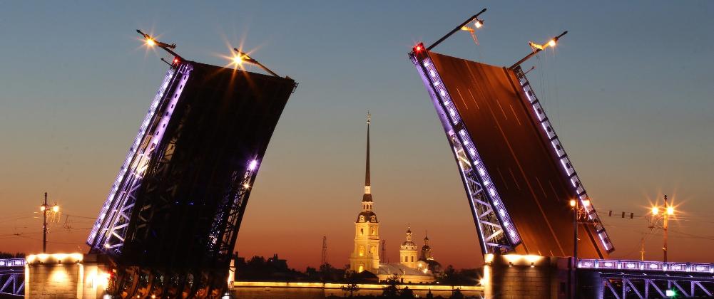 Saint Petersburg. Palace bridge and Peter & Paul fortress.